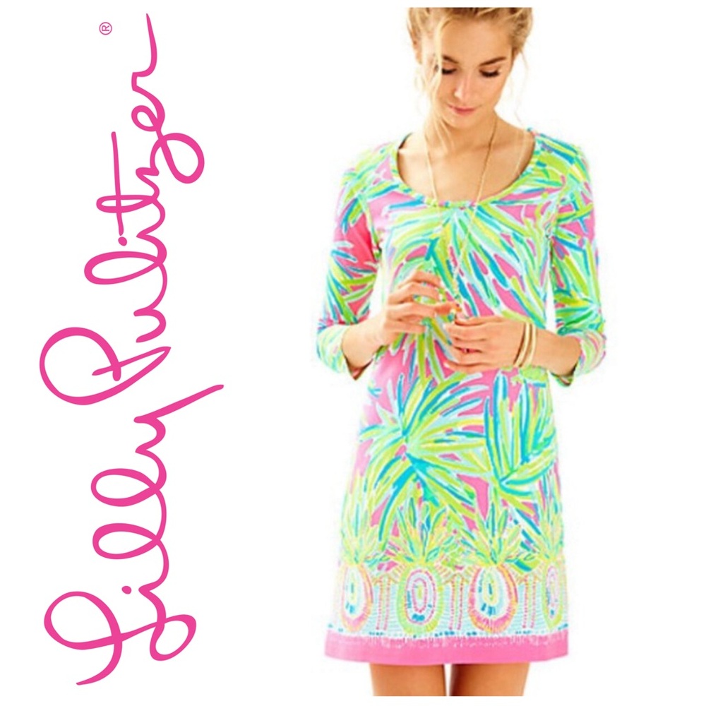 LILLY PULITZER *NWOT* Beacon Dress Tiki Pink Royal Lime Eng Sz XXS FITS LIKE XS